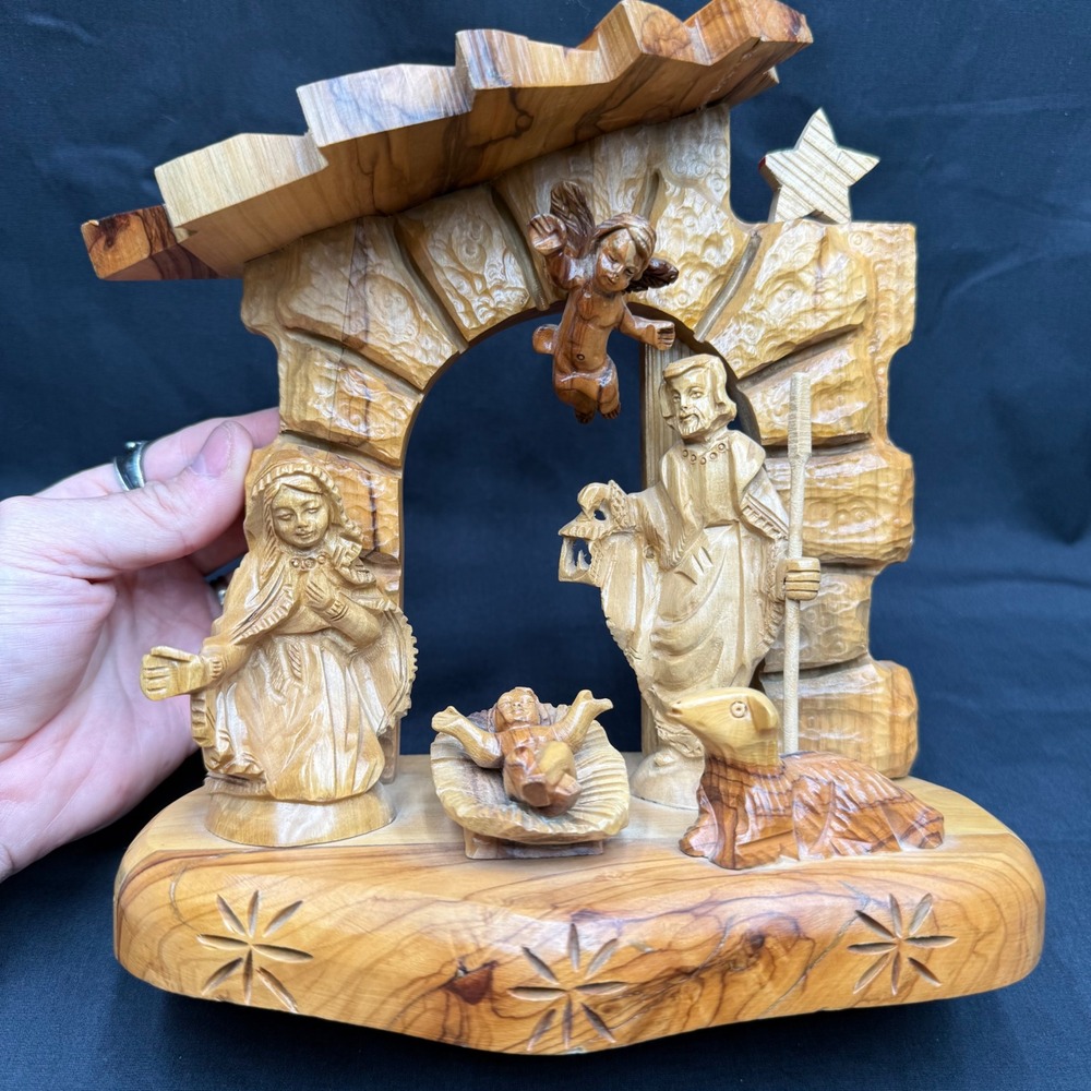 Hand Carved Olive Wood Nativity Scene Bethlehem Holy Land Christmas Creche